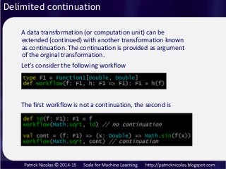 Delimited continuation
A data transformation (or computation unit) can be
extended (continued) with another transformation...