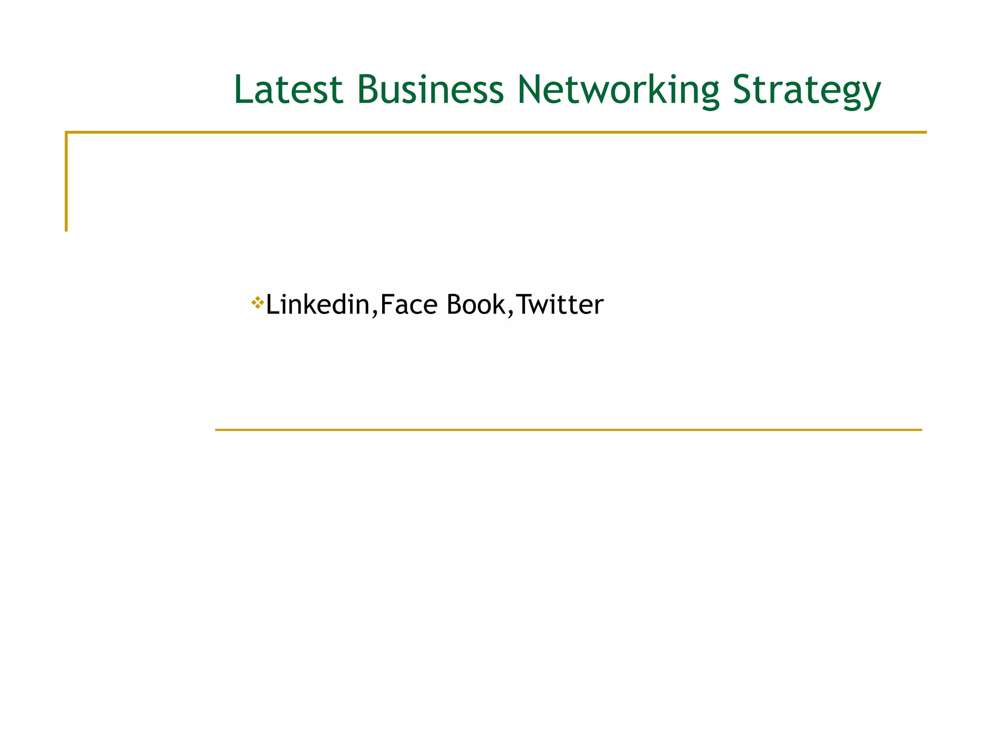 Latest Business Networking Strategy Linkedin,Face Book,Twitter 
