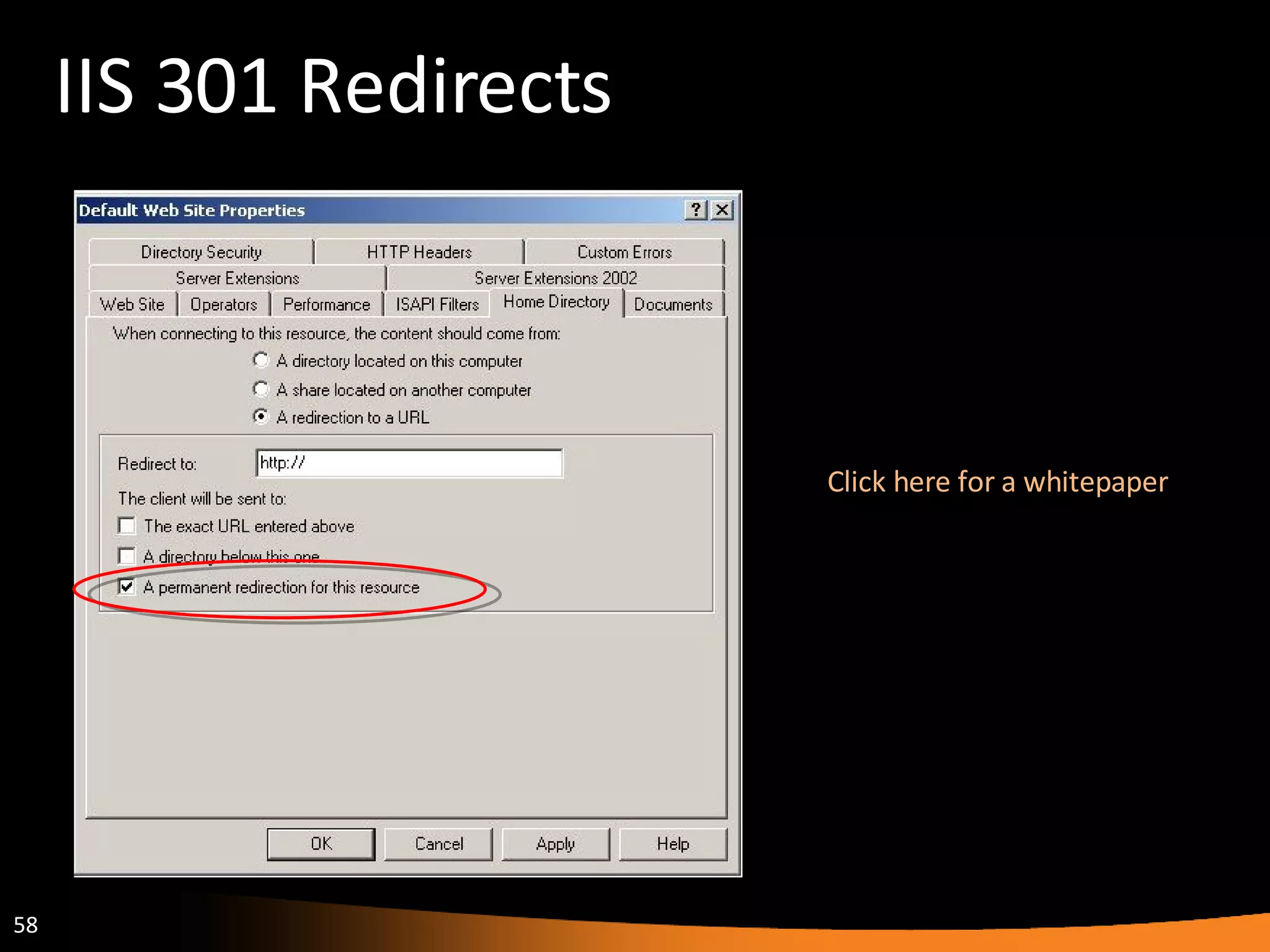 IIS 301 Redirects Click here for a whitepaper 