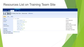 Resources List on Training Team Site  
