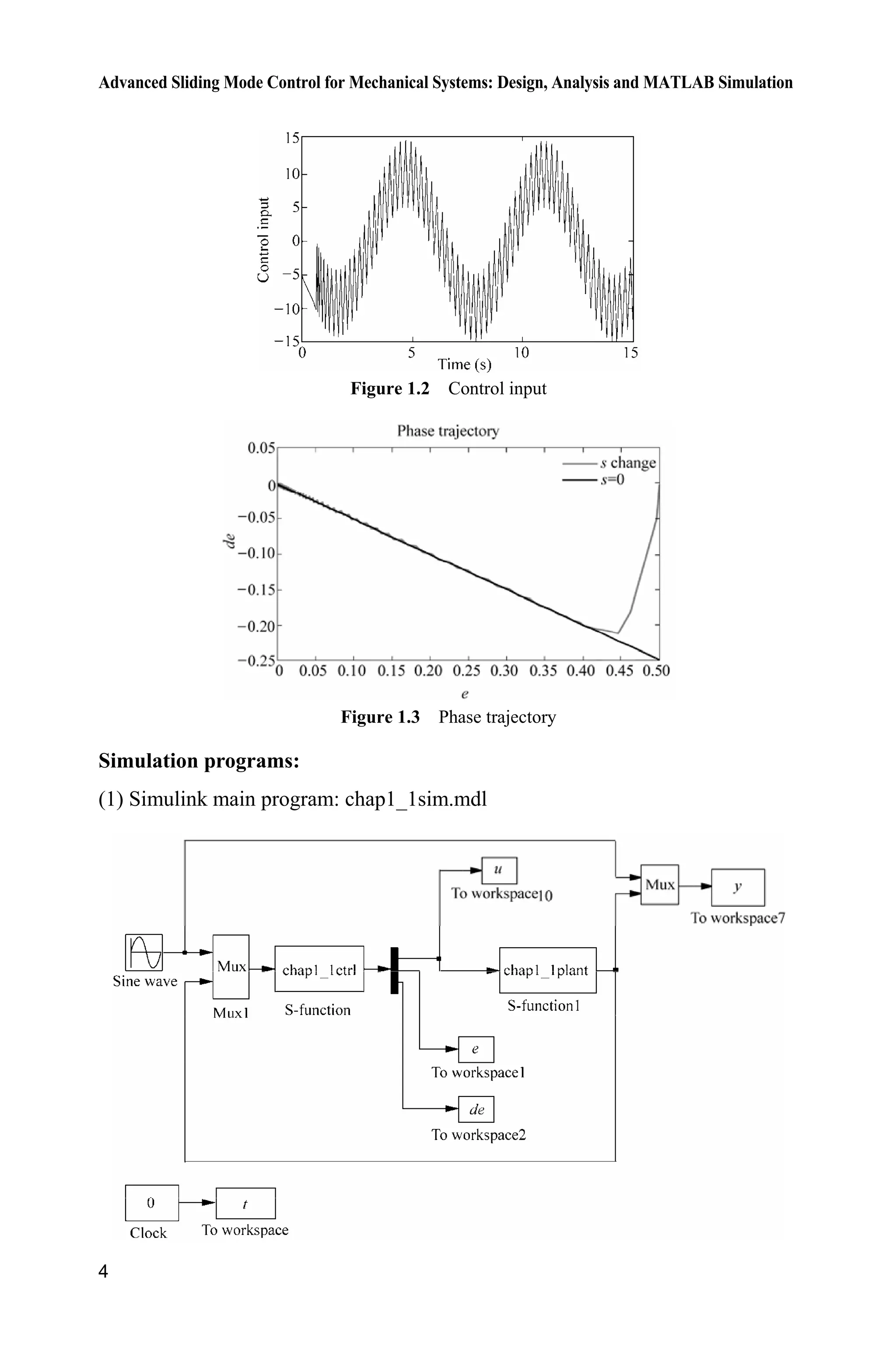 Advanced Sliding Mode Control for Mechanical Systems: Design, Analysis and MATLAB Simulation
4
Figure 1.2 Control input
Figure 1.3 Phase trajectory
Simulation programs:
(1) Simulink main program: chap1_1sim.mdl
 