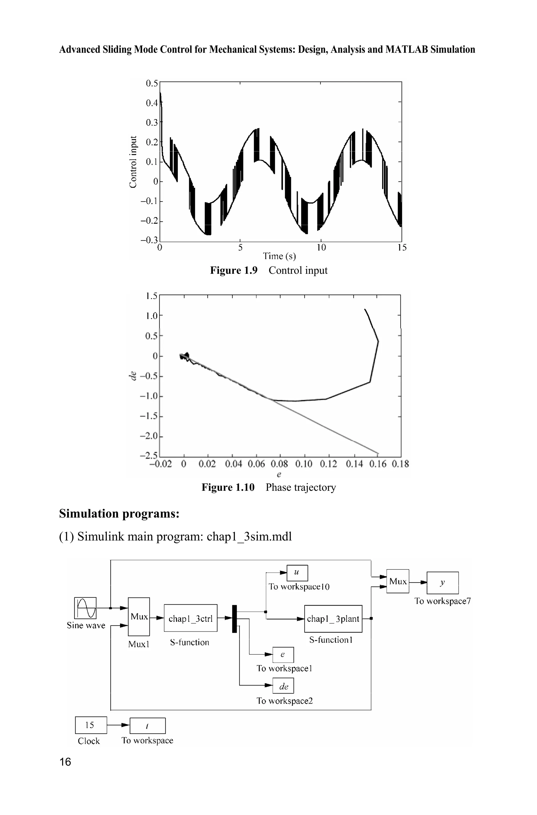 Advanced Sliding Mode Control for Mechanical Systems: Design, Analysis and MATLAB Simulation
16
Figure 1.9 Control input
Figure 1.10 Phase trajectory
Simulation programs:
(1) Simulink main program: chap1_3sim.mdl
 