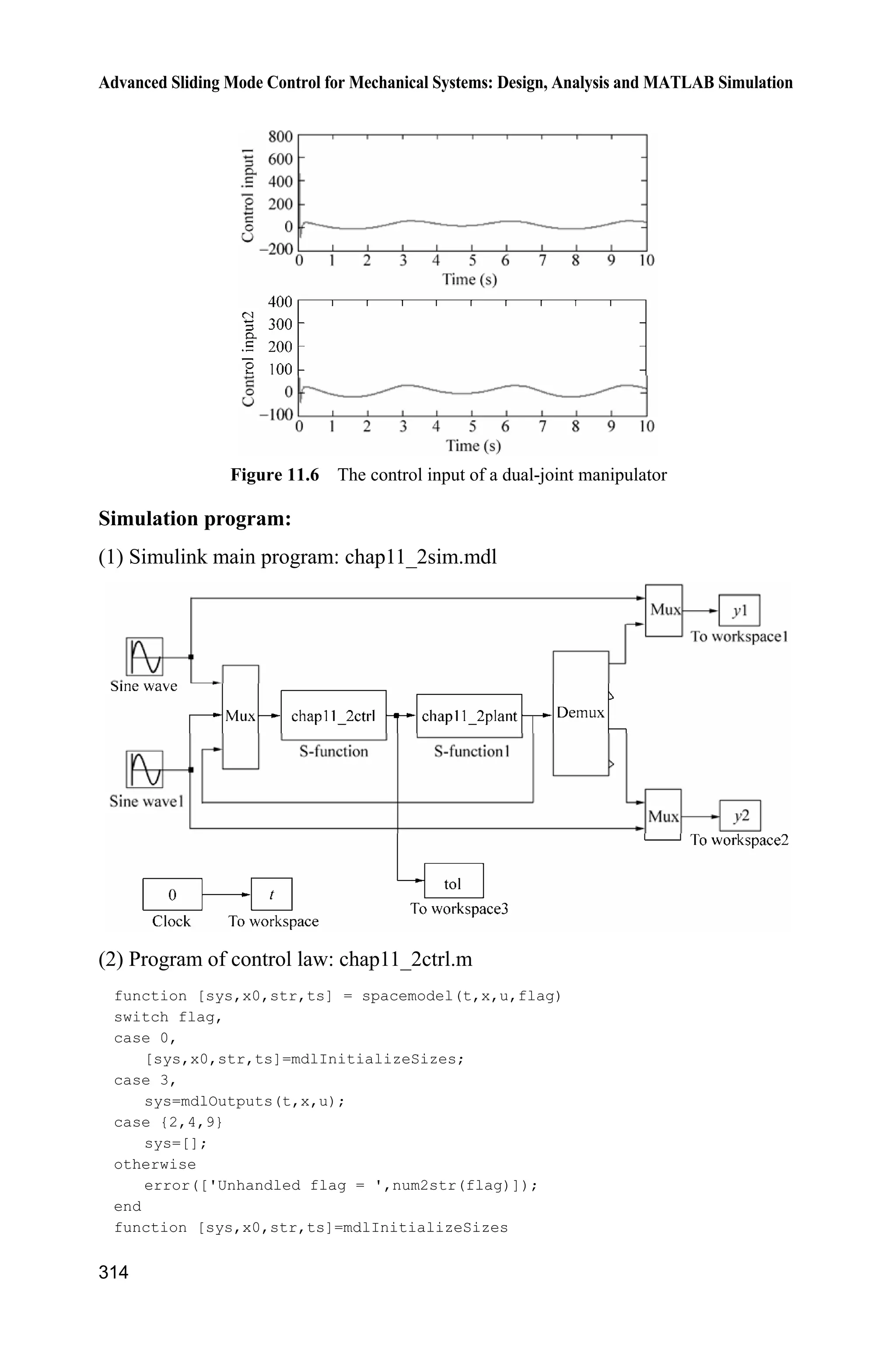 10 Neural Network Sliding Mode Control
293
Figure 10.6 Control inputs of joints 1 and 2
Figure 10.7 || ( ) ||f x and ˆ|| ( ) ||f x of joints 1 and 2
Simulation programs:
(1) Simulink main program: chap10_2sim.mdl
 