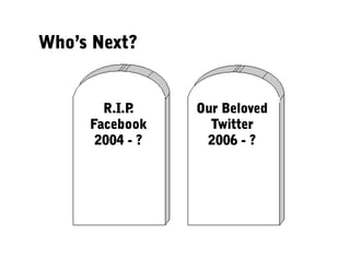 Who’s Next? 
 Who’s next?

       R.I.P.    Our Beloved
     Facebook      Twitter
      2004 - ?    2006 - ?
 