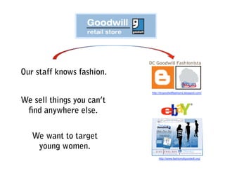 Our staff knows fashion.

                           http://dcgoodwillfashions.blogspot.com/


We sell things you can’t
 ﬁ...