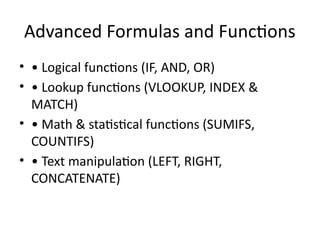 Advanced_Spreadsheet_Skills 2.pptx grade 11 | PPTX | Technology & Computing