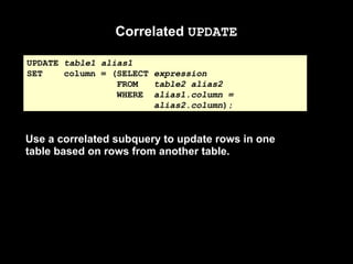 Oracle Advanced subquery and types of subquery | PPT