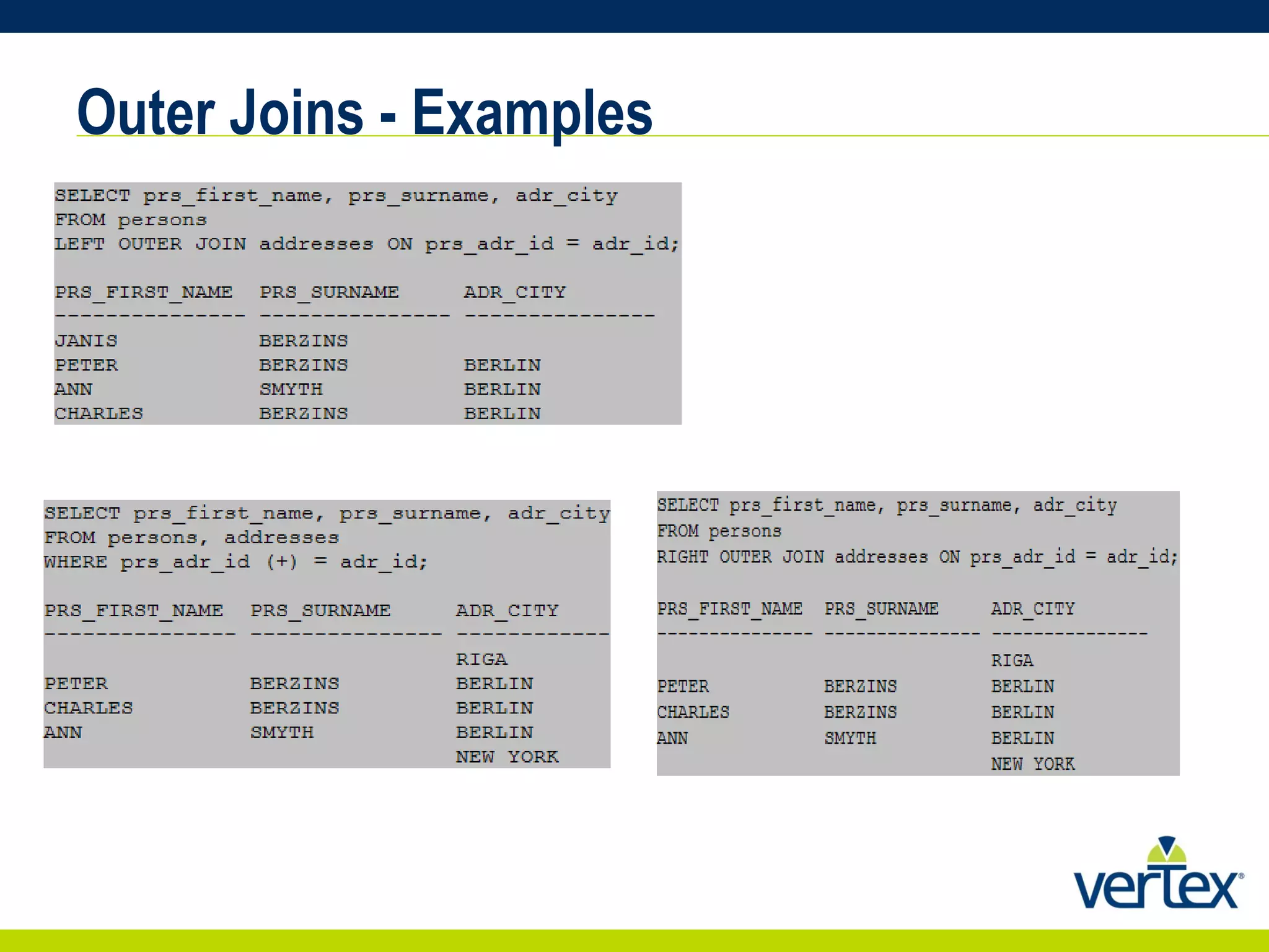 Outer Joins - Examples 