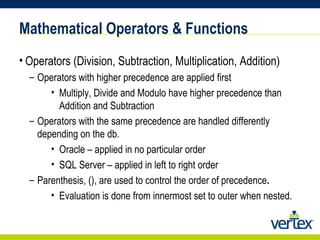 Operator Identities Addition Advanced Sql Training | PPT
