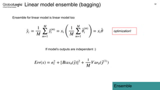32
Ensemble
Linear model ensemble (bagging)
Ensemble for linear model is linear model too
optimization!
If model’s outputs are independent :)
 