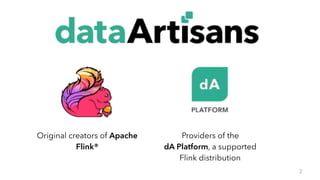 2
Original creators of Apache
Flink®
Providers of the
dA Platform, a supported
Flink distribution
 