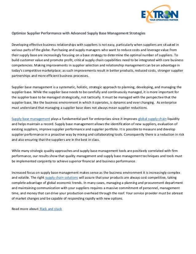 Advanced Supply Base Management Strategies