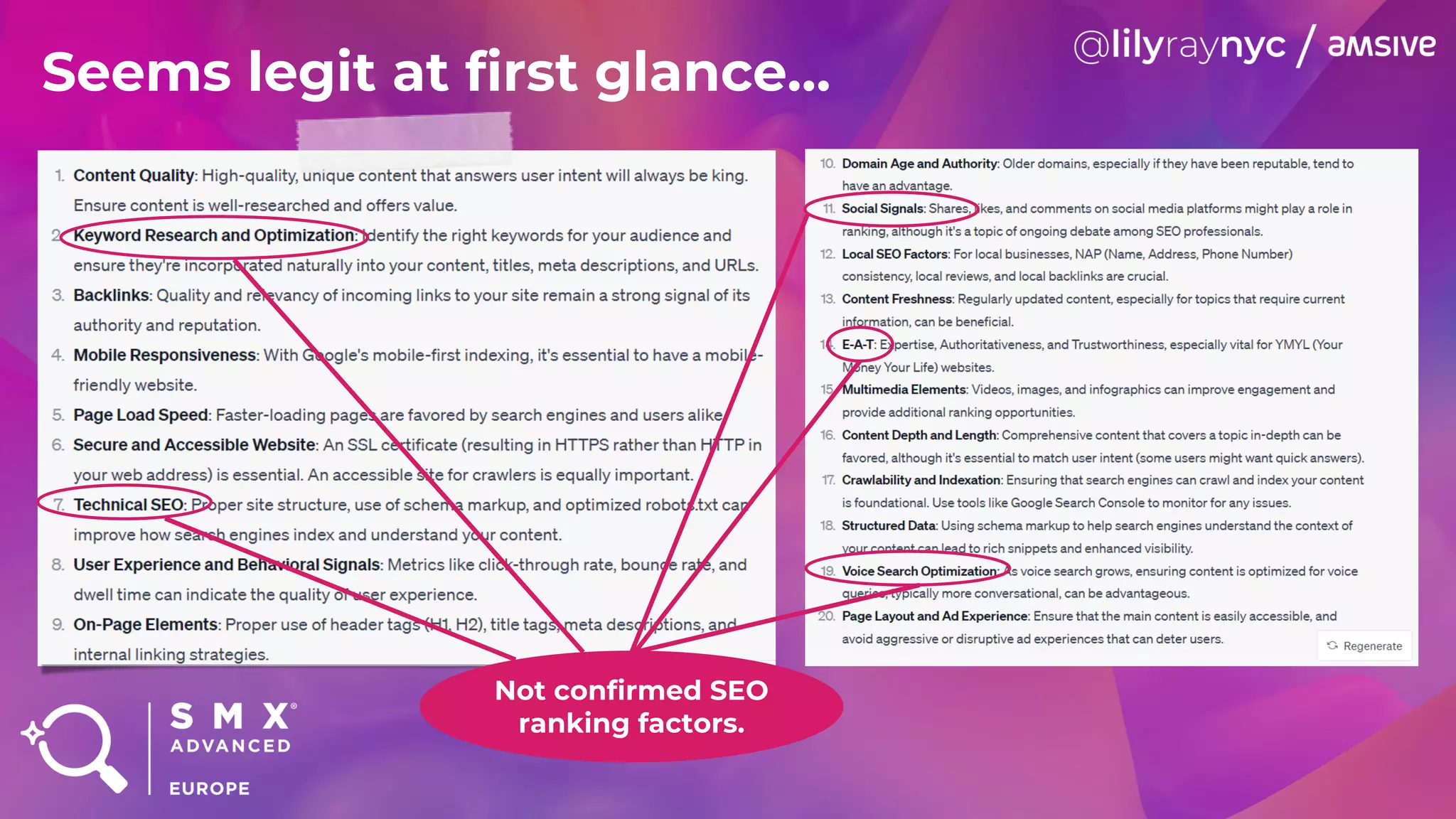 Seems legit at first glance…
Not confirmed SEO
ranking factors.
 