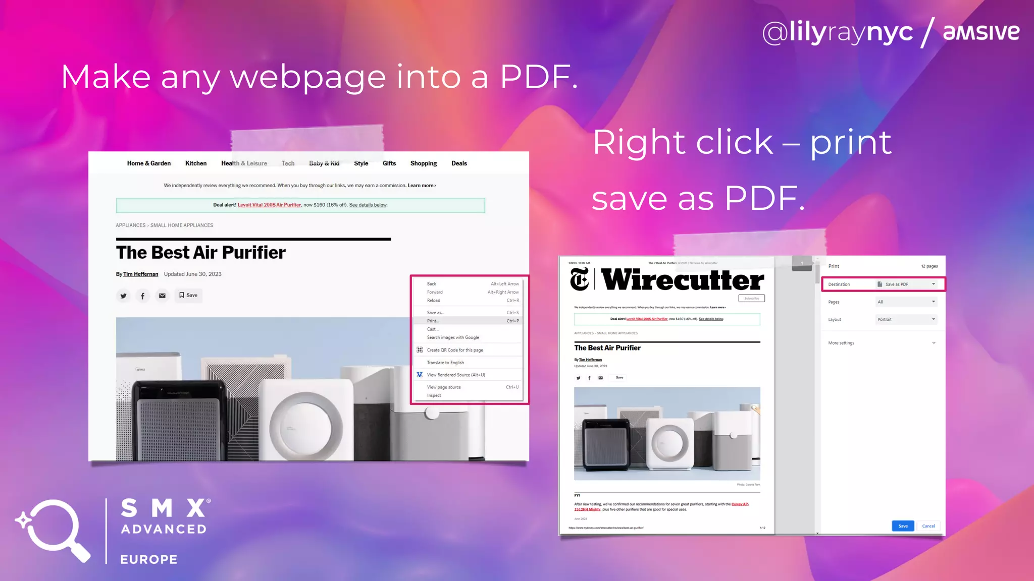 Make any webpage into a PDF.
Right click – print
save as PDF.
 