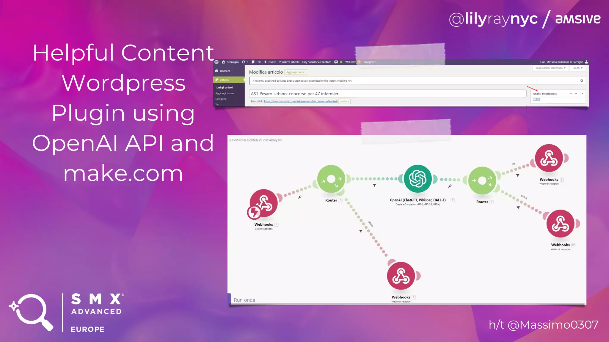 h/t @Massimo0307
Helpful Content
Wordpress
Plugin using
OpenAI API and
make.com
 