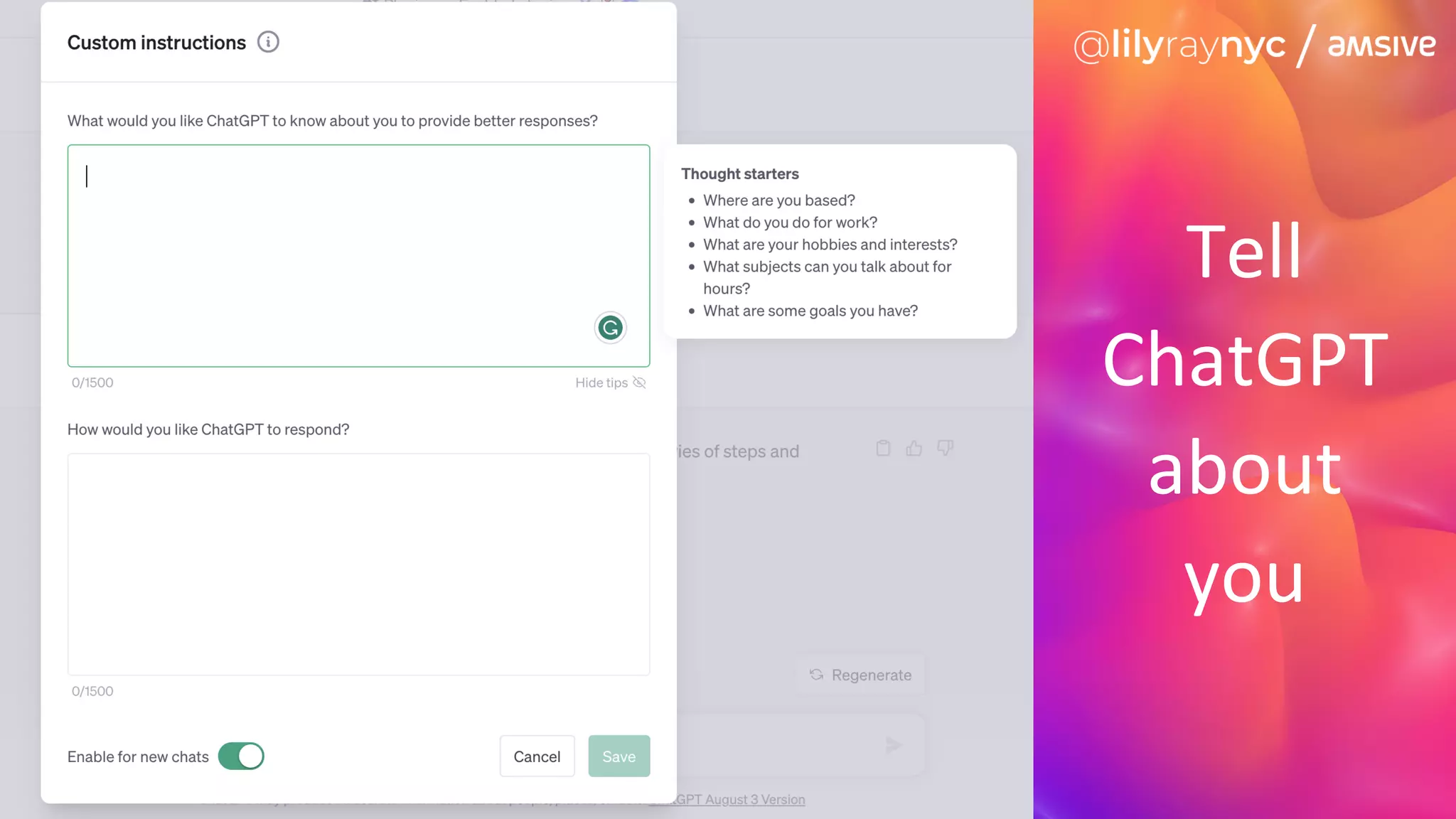Tell
ChatGPT
about
you
 