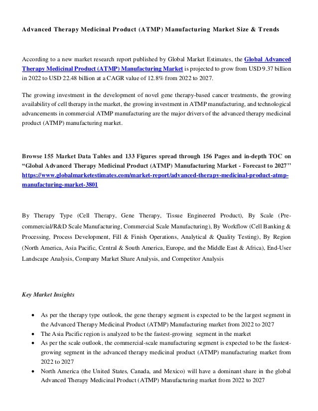 Advanced Therapy Medicinal Product (ATMP) Manufacturing Market Size & Trends