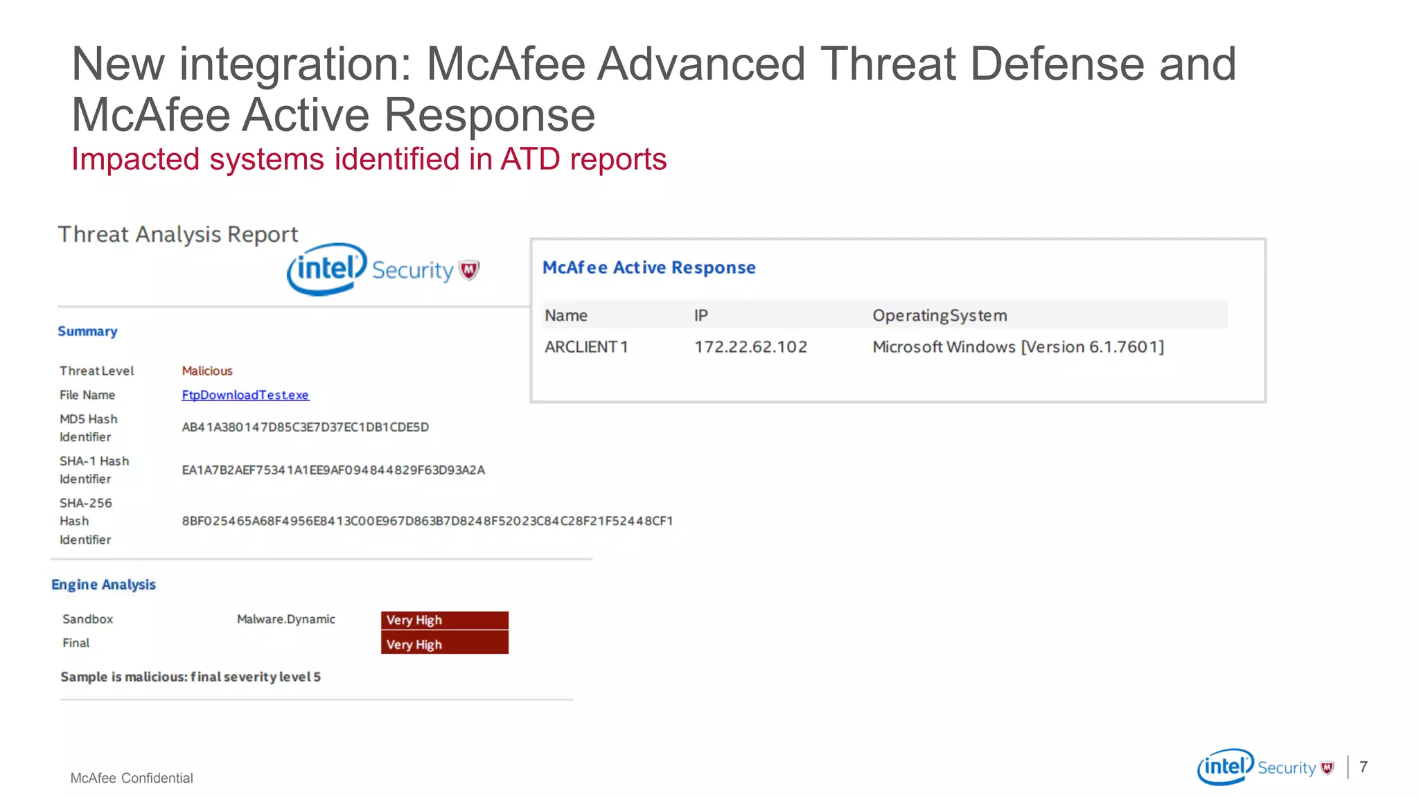 McAfee Confidential
Impacted systems identified in ATD reports
New integration: McAfee Advanced Threat Defense and
McAfee Active Response
7
 