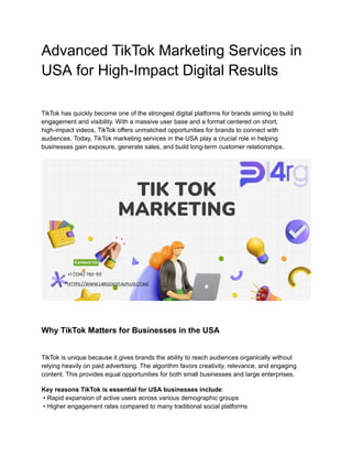 Advanced TikTok Marketing Services in USA for High-Impact Digital ...