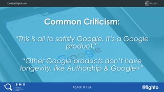 #SMX #11A @fighto
CatalystDigital.comCatalystDigital.com
Common Criticism:
“This is all to satisfy Google. It’s a Google
p...