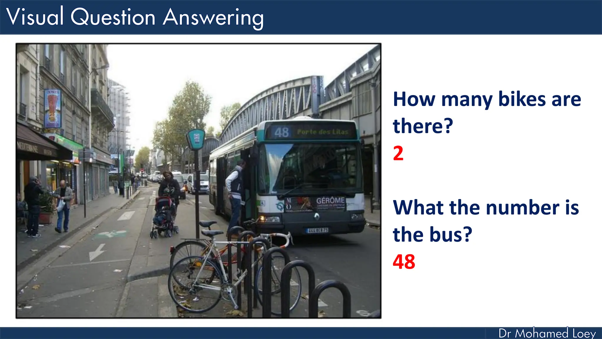 How many bikes are
there?
2
What the number is
the bus?
48