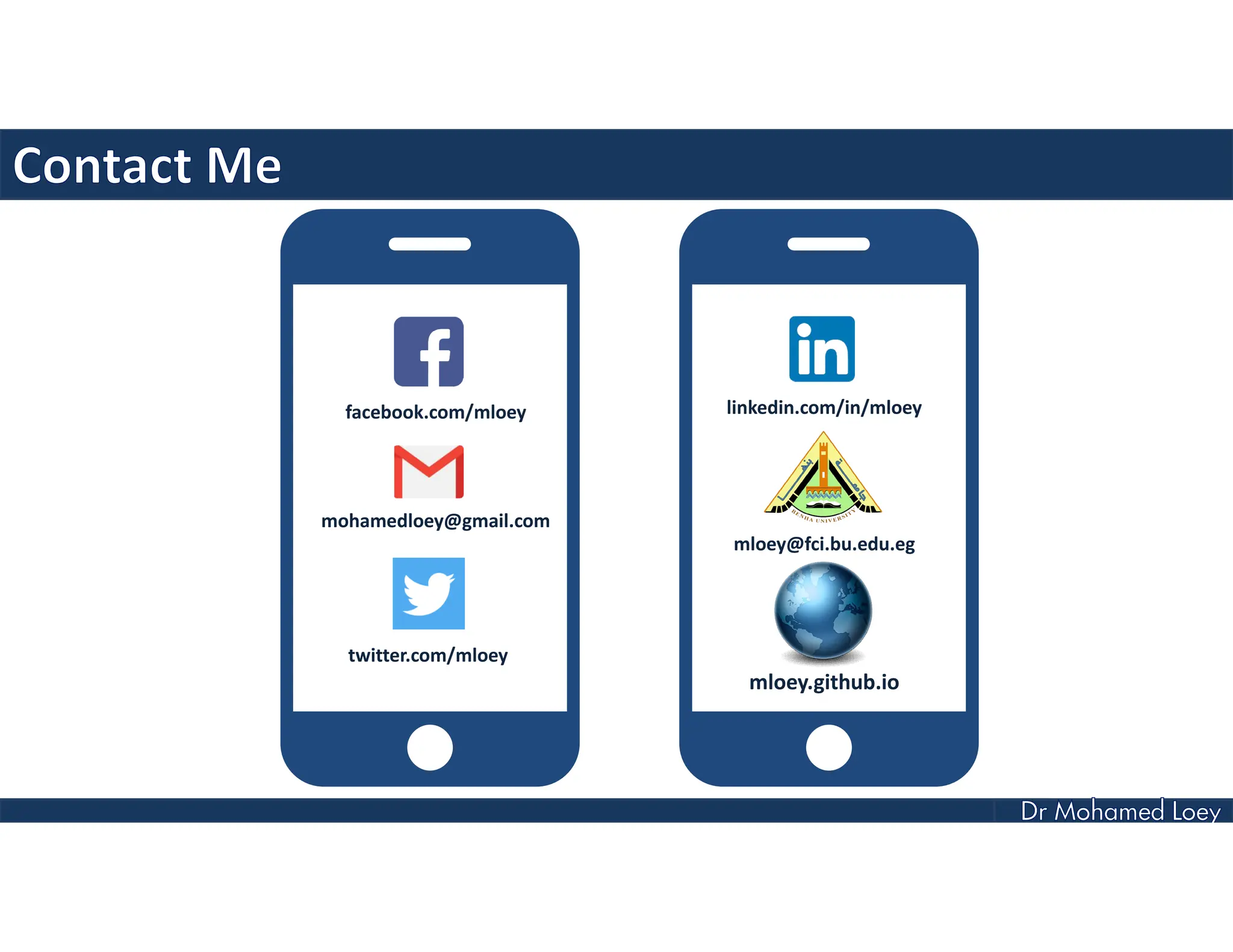 facebook.com/mloey
mohamedloey@gmail.com
twitter.com/mloey
linkedin.com/in/mloey
mloey@fci.bu.edu.eg
mloey.github.io
 