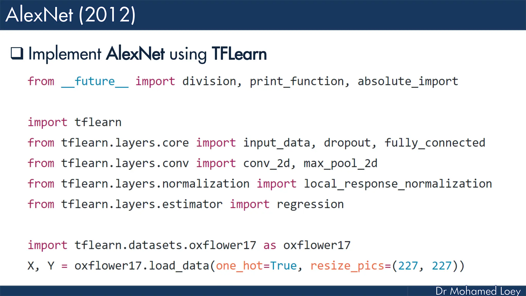  Implement AlexNet using TFLearn 