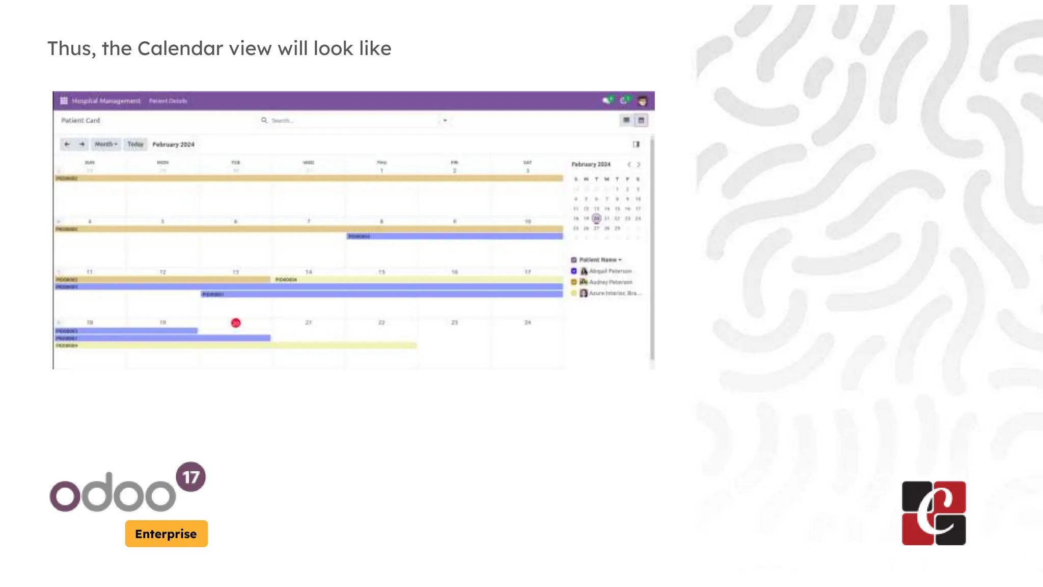 Enterprise
Thus, the Calendar view will look like
 