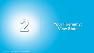 Your Frienemy:
                                         View State




Join the conversation: #forcewebinar
 