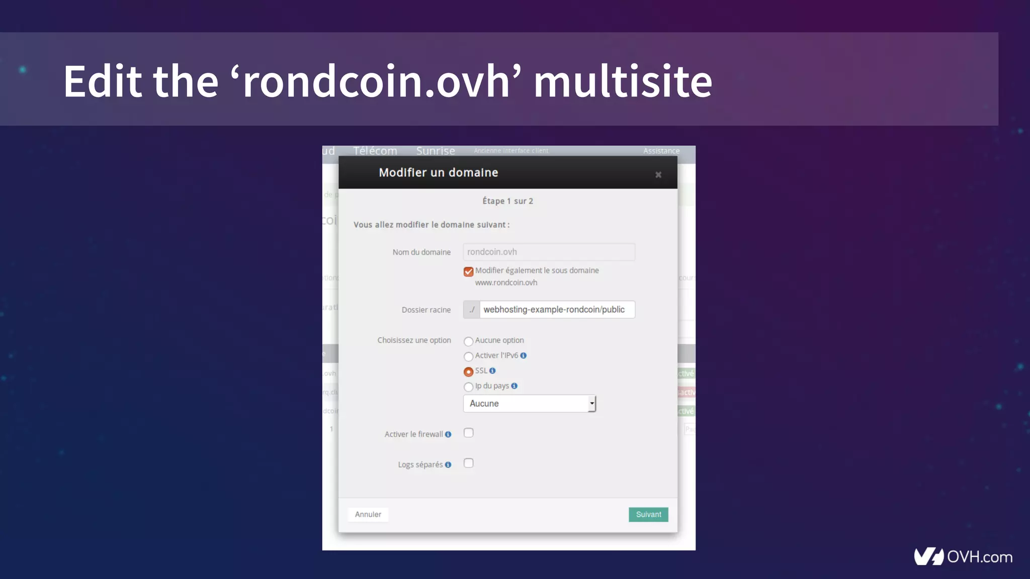 Edit the ‘rondcoin.ovh’ multisite
 