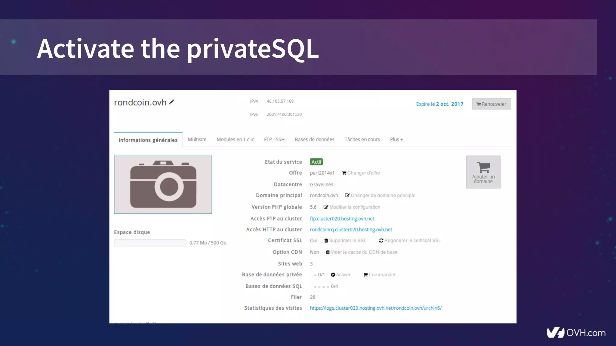 Activate the privateSQL
 