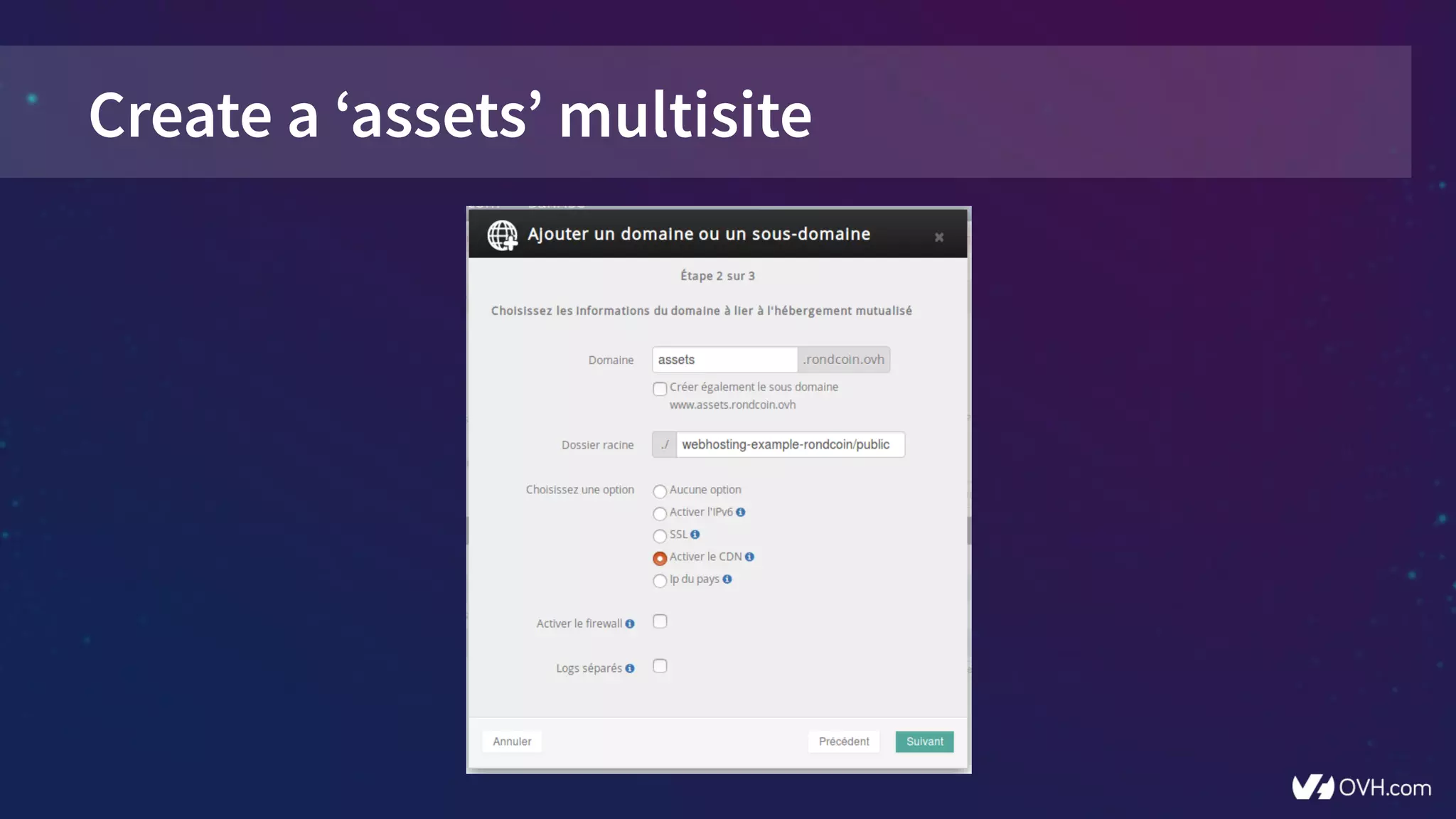 Create a ‘assets’ multisite
 
