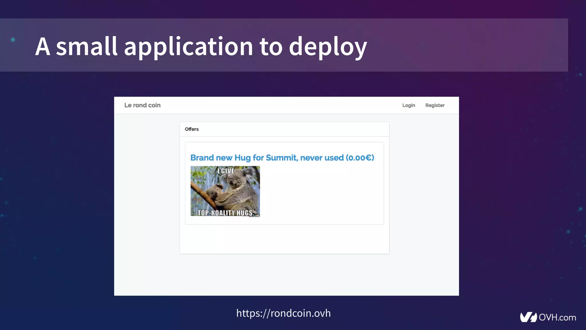 A small application to deploy
https://rondcoin.ovh
 