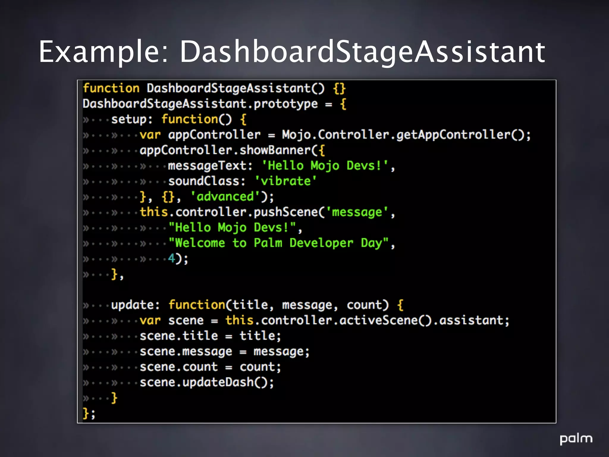 Example: DashboardStageAssistant
 