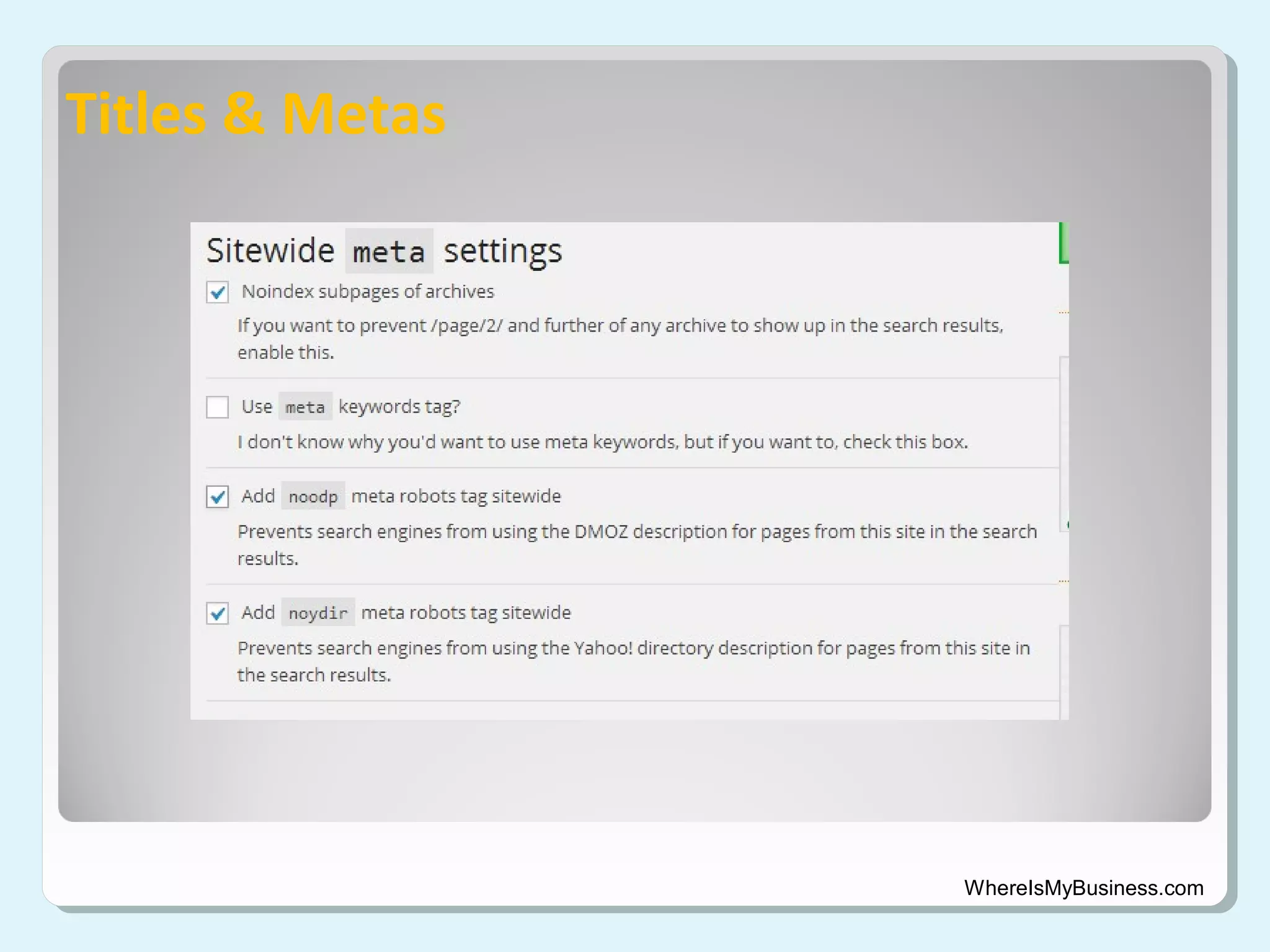 Titles & Metas

WhereIsMyBusiness.com

 