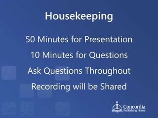 Housekeeping
50 Minutes for Presentation
10 Minutes for Questions
Ask Questions Throughout
Recording will be Shared
 