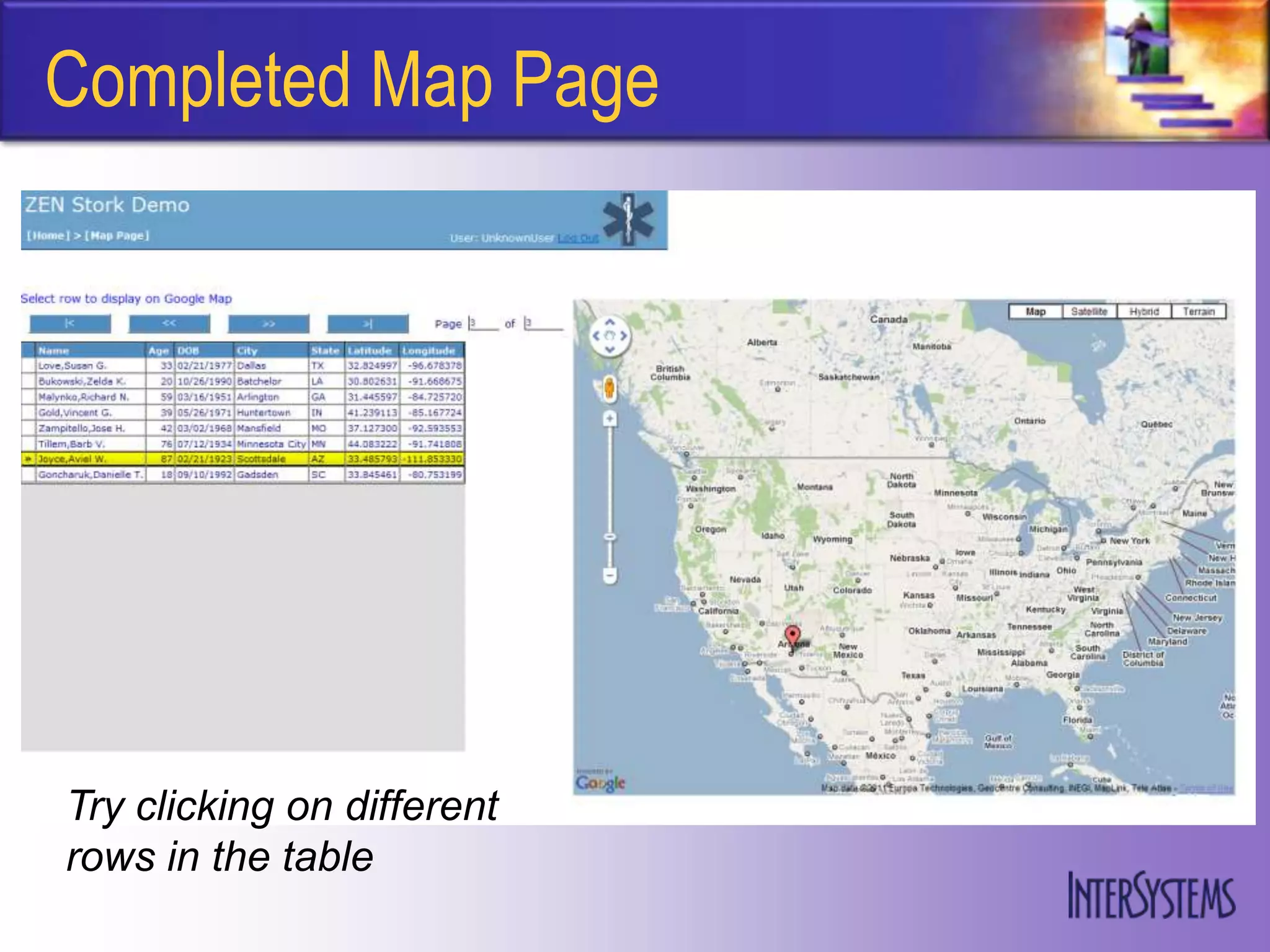 Completed Map Page




Try clicking on different
rows in the table
 