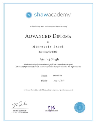 Advance Microsoft Excel Certification