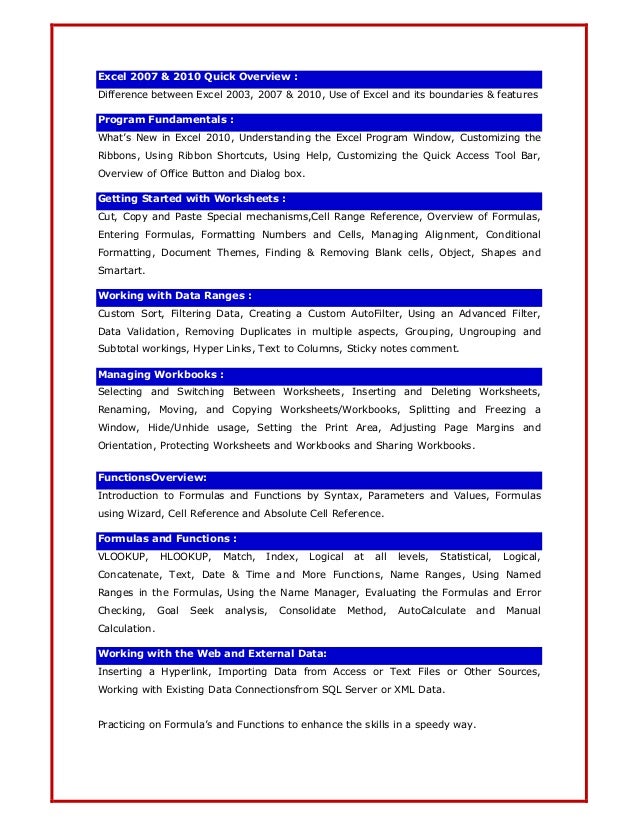 sample data for excel training