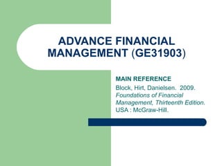 Advance financial management summary(GE31903) | PPT