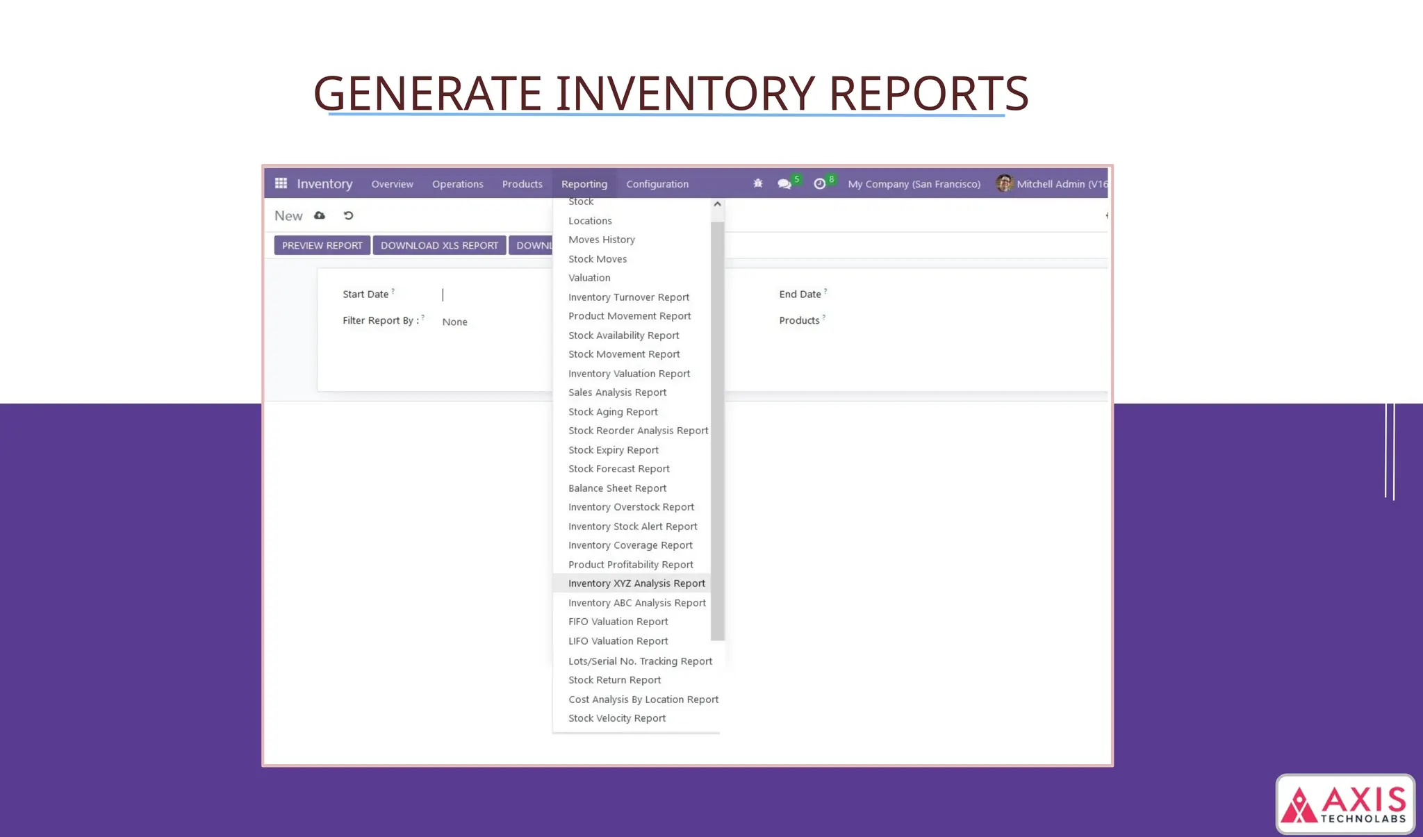 GENERATE INVENTORY REPORTS
 