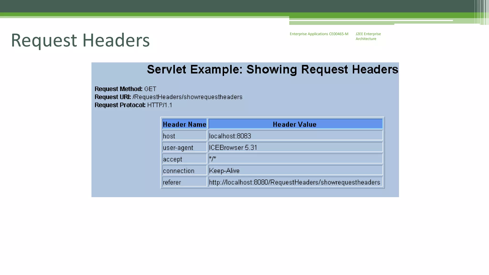 J2EE Enterprise 
Architecture 
Enterprise Applications CE00465-M Request Headers 
 