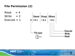 File Permission (2)

Read   =4
Write   =2
Execute = 1




                      Open Technology Centre, Chennai   53
 