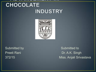 Submitted by Submitted to
Preeti Rani Dr. A.K. Singh
372/15 Miss. Anjali Srivastava
 
