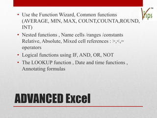 Advance microsoft excel institute in delhi | PPTX