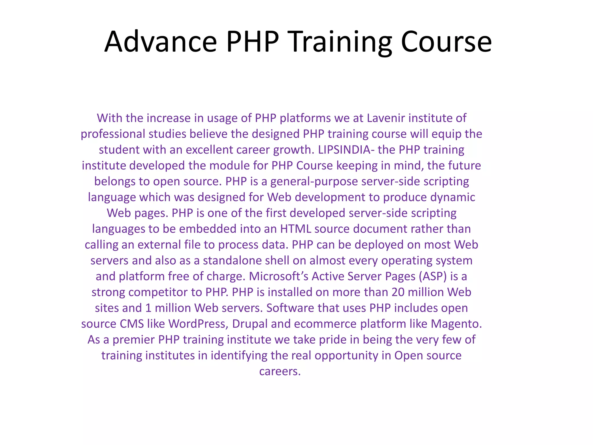 Advance php training course | PPT
