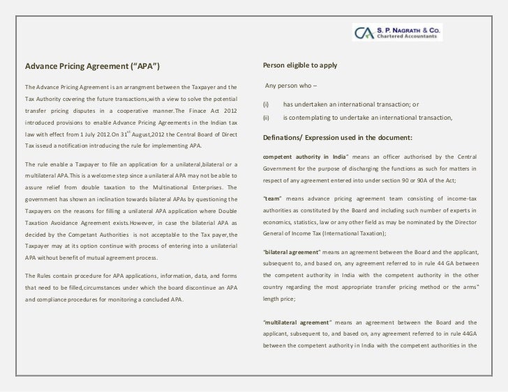 Advance Pricing Agreement Advance Pricing Agreement