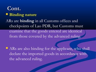 Binding Ruling Sample Advance rulings presentation to the Lao PDR Customs Department and ...