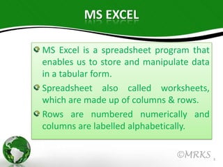 Advances in ms excel | PPSX