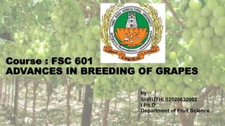 Course : FSC 601
ADVANCES IN BREEDING OF GRAPES
by
SHRUTHI.S2020632002
I Ph.D
Department of Fruit Science.
 